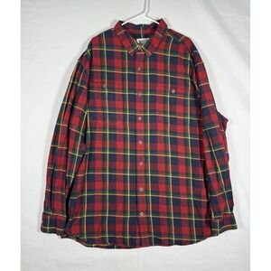 Duluth Trading Mens 2XL Tall Red Plaid Flannel Shirt Relaxed Fit Free Swingin